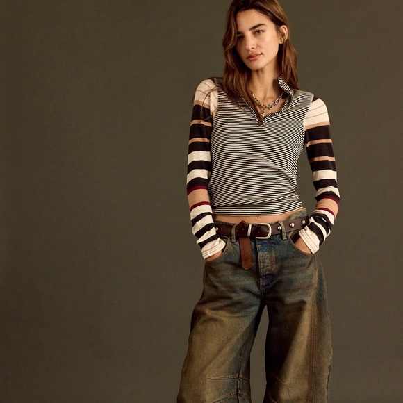 NWT We the Free Avery Long Sleeve Top Black Combo Large - Picture 3 of 8